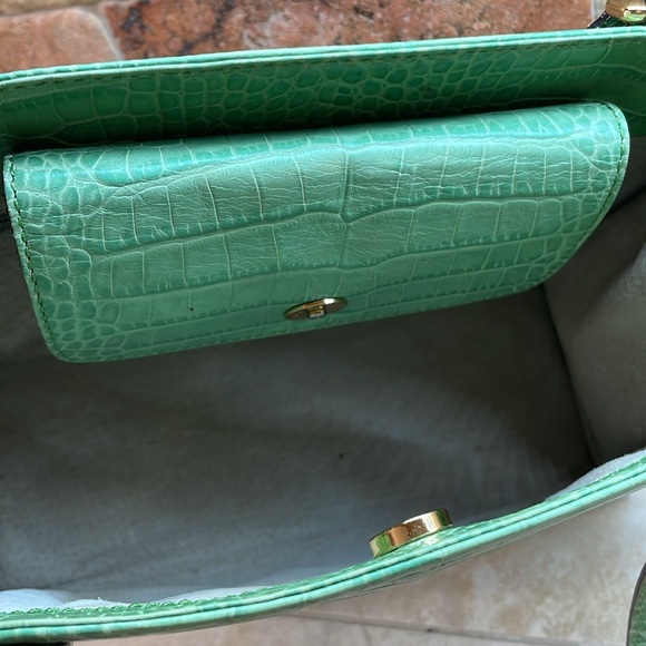 Kate Spade New York Shoulder Bag Hand Purse Green Gold Hardware Croc Embossed - Picture 6 of 15